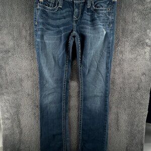 Big Star Sweet Boot Ultra Low Rise Denim Jeans Women Blue 27Lx33 Embroidered